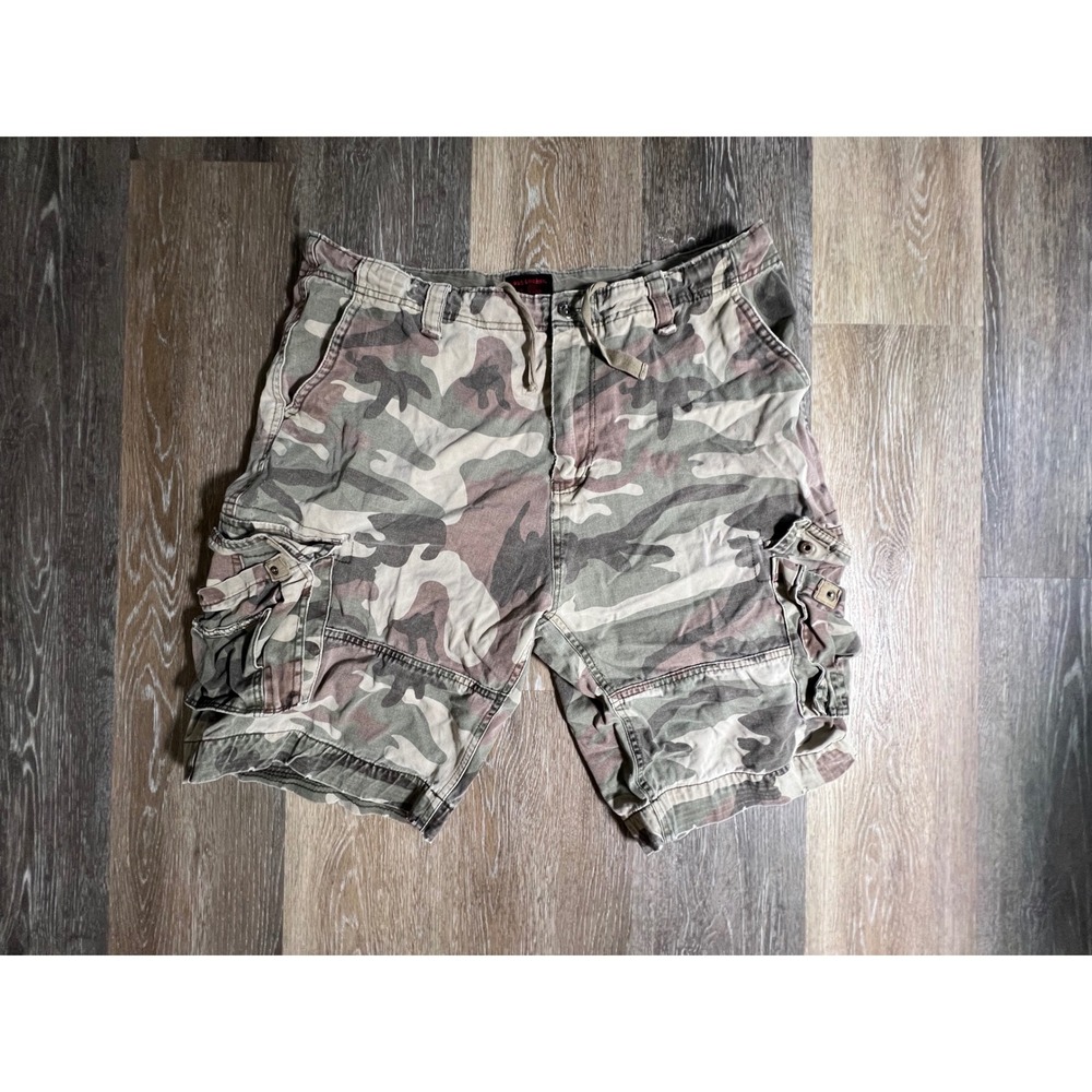 Foot Locker Cargo Shorts Mens 36 Green Camouflage Multi-Pocket Drawstring Cotton